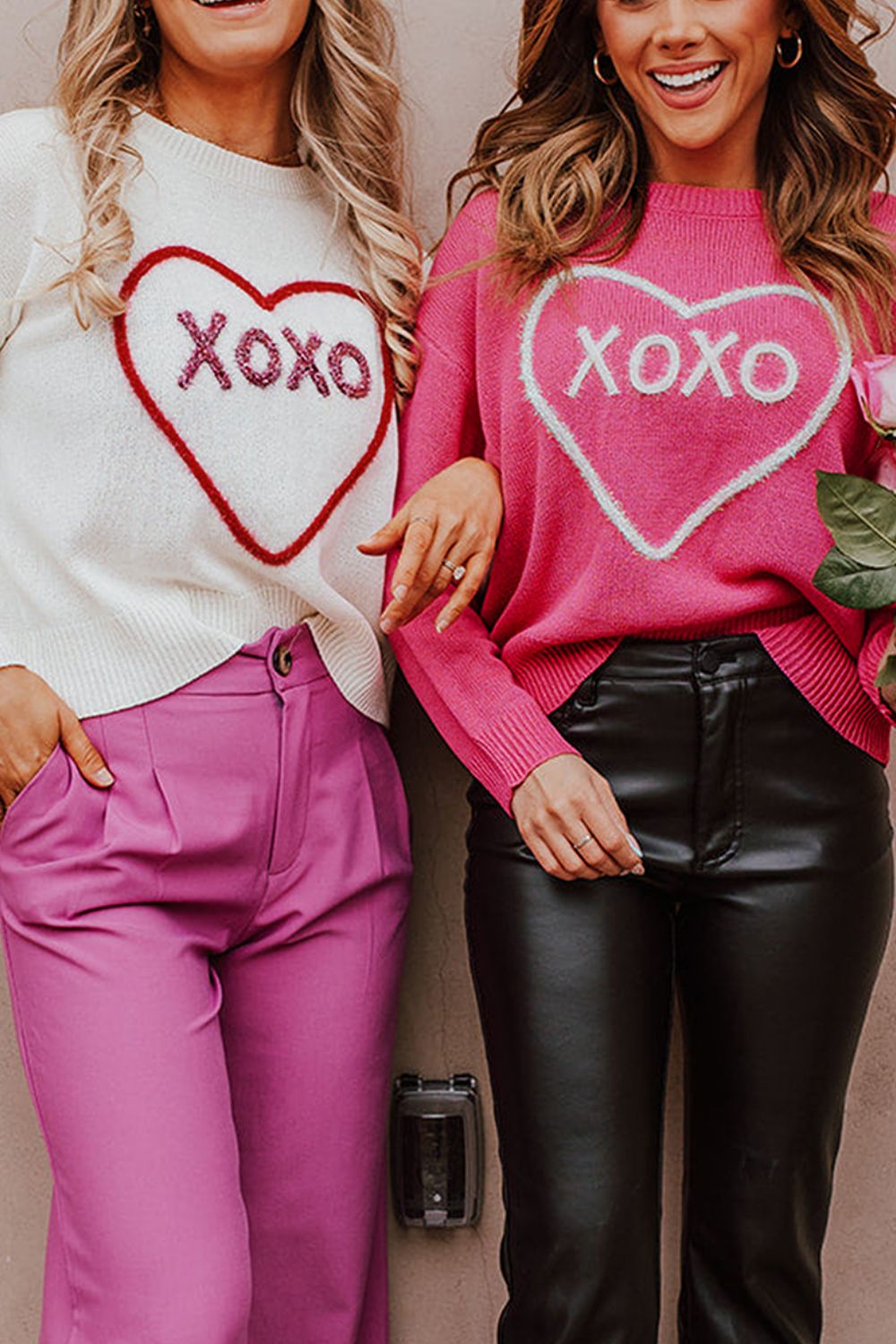 XOXO Round Neck Drop Shoulder Sweater